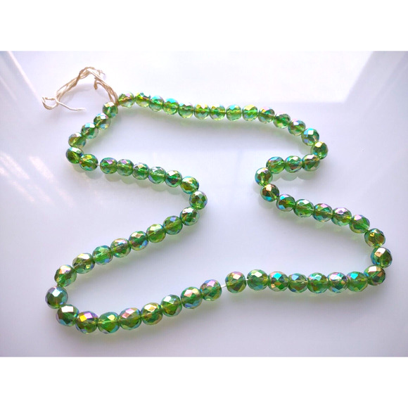 60 Vintage Green Glass Aurora Borealis Retro Beads Jewelry Crafts NOS 8mm German - Picture 3 of 5